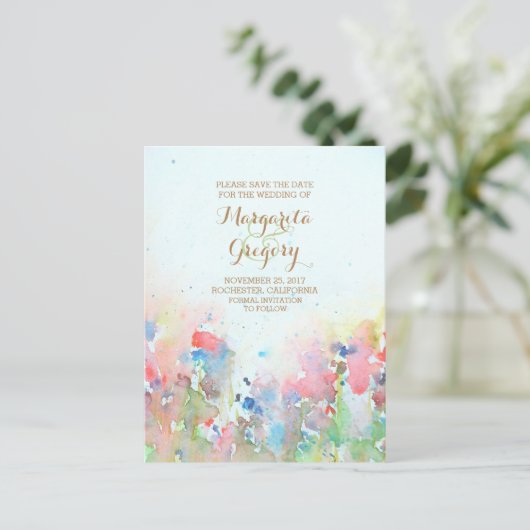 waterverf weide Save the date briefkaarten (Staand voorkant)