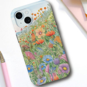 Waterverf weide van Pastel Wildflower iPhone 15 Case