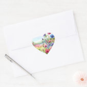 Waterverf weide van roze en blauwe bloemen hart sticker (Envelop)