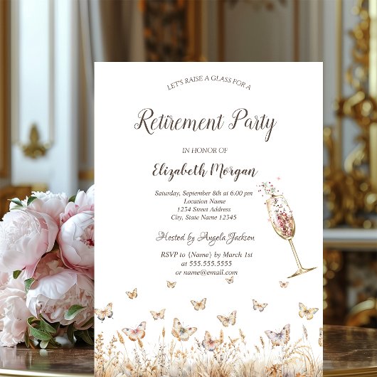 Waterverf weide vlinders glas pensioen kaart