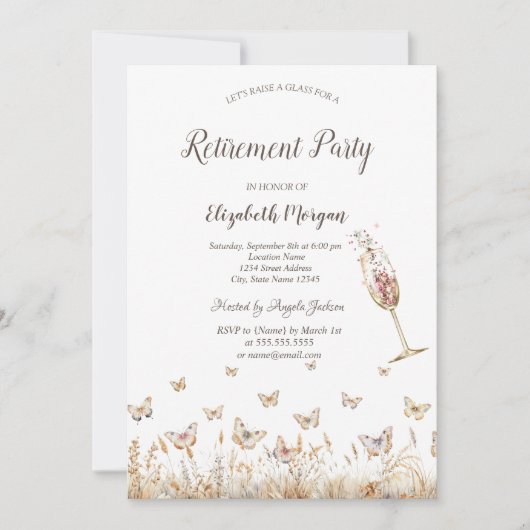 Waterverf weide vlinders glas pensioen kaart (Voorkant)