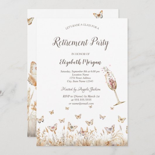 Waterverf weide vlinders glas pensioen kaart (Voorkant / Achterkant)