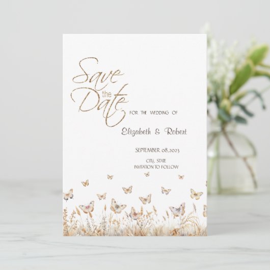 Waterverf weide vlinders opslaan de datum save the date (Staand voorkant)