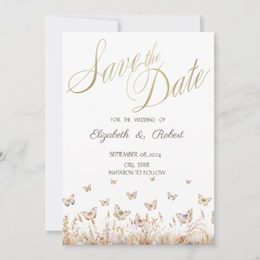 Waterverf weide vlinders opslaan de datum save the date (Voorkant)