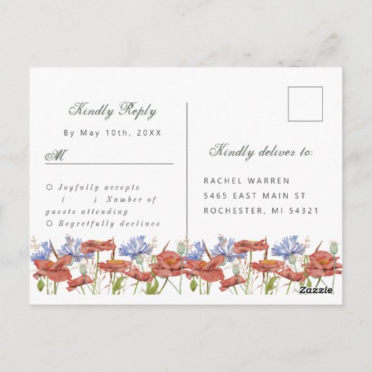 waterverf weide wildbloemen rsvp briefkaart (Achterkant)