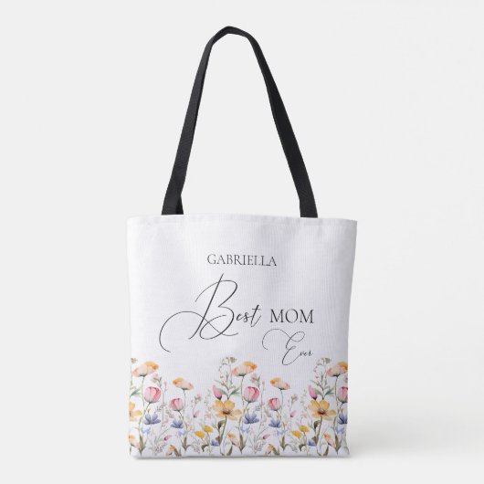 Waterverf weide wilde bloem beste mam ooit tote bag (Achterkant)