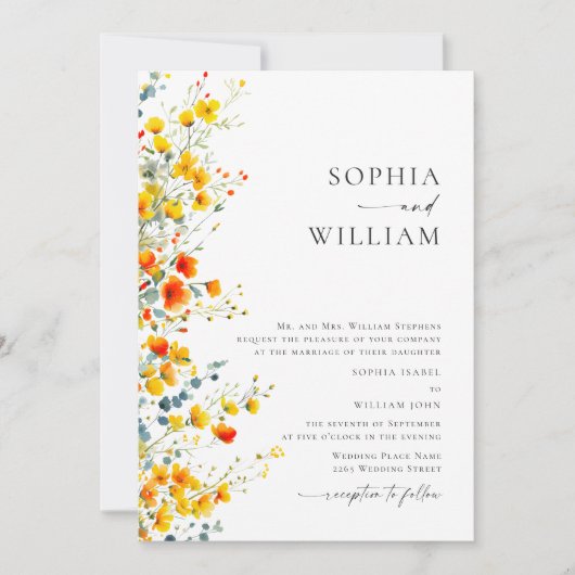 Waterverf Weide Wilde Bloem Bohemiaans Huwelijk Kaart (Voorkant)