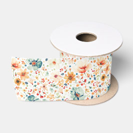 Waterverf Weide Wilde Bloem Elegante Aardse Herfst Satijnen Lint