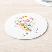 Waterverf Weide Wilde Bloem Monogram Bruiloft Ronde Kartonnen Onderzetter (Gebogen)