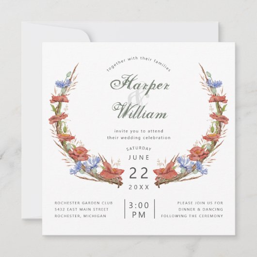 Waterverf weide wilde bloemen kruipen bruiloft kaart (Voorkant)