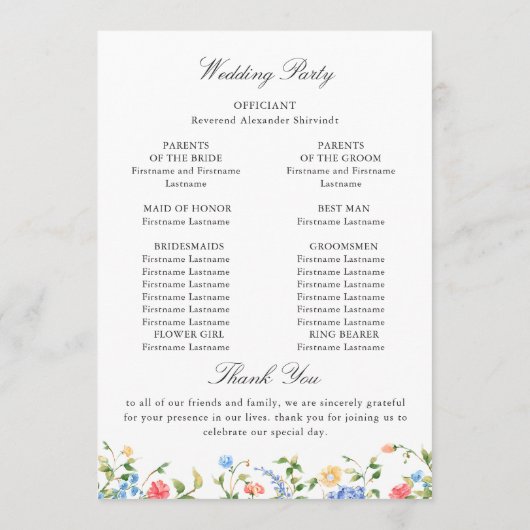 Waterverf weide Wildflower Boho huwelijksceremonie Programmakaart (Achterkant)