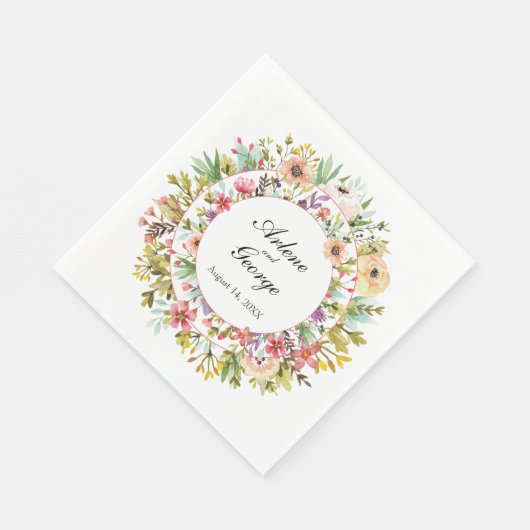 Waterverf weidebloemen bruiloft servet (Hoek)