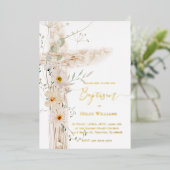 waterverf weidebloemen kruisen Doop Folie Uitnodiging (Staand Voorkant)