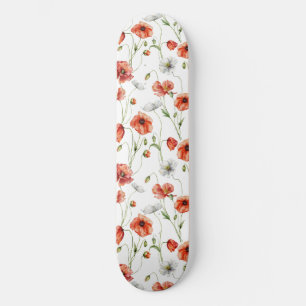 Waterverf Weideklaprozen En Witte Veldbloemen  Persoonlijk Skateboard
