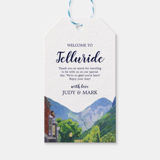 Waterverf Welkom bij Telluride Wedding Welkom Cadeaulabel (Voorkant)