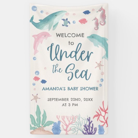 Waterverf Welkom onder de Zee Baby Girl Shower Spandoek (Verticaal)