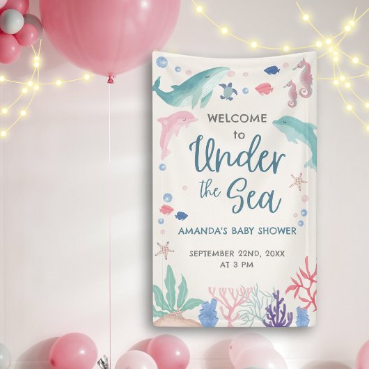 Waterverf Welkom onder de Zee Baby Girl Shower Spandoek