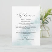 Waterverf Welkomstbrief blauw en reisroute (Staand voorkant)