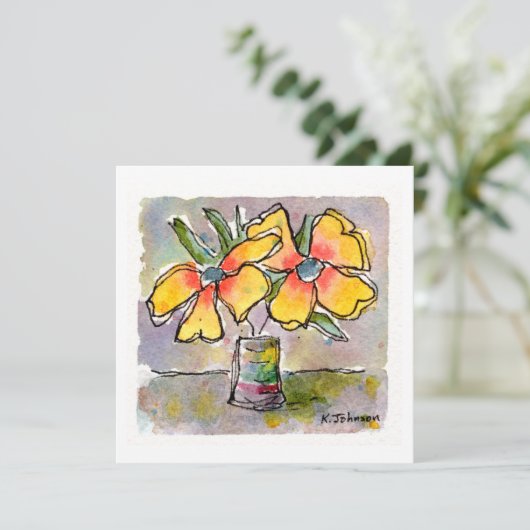 Waterverf Wenskaart gele bloemen Kaart (Staand voorkant)