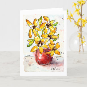 Waterverf Wenskaart gele bloemen Kaart