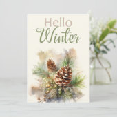 Waterverf wenskaart met dennentakken, kegels kaart (Staand voorkant)