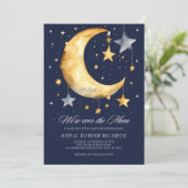 Waterverf We're Over the Moon Boy Baby shower Kaart (Staand voorkant)