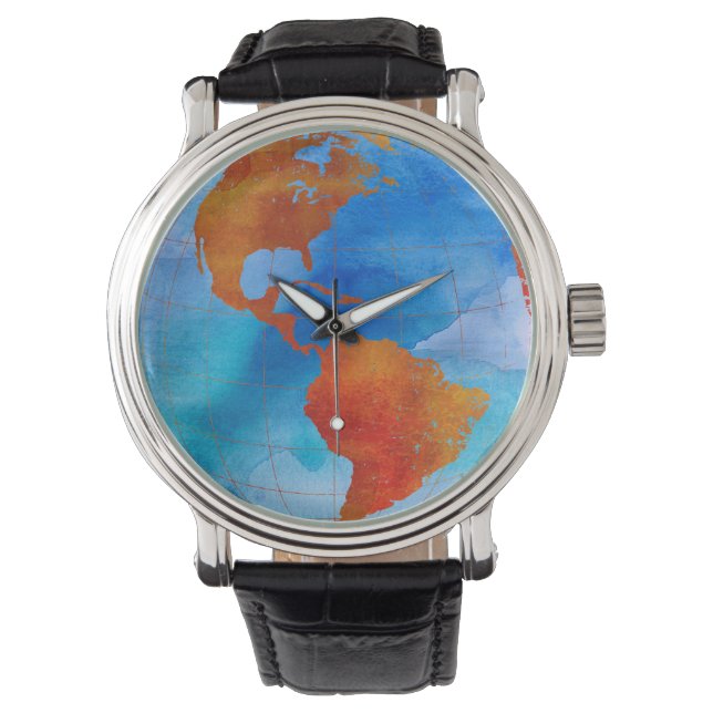 Waterverf wereld horloge (Voorkant)