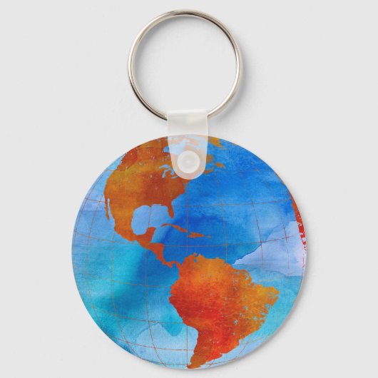 Waterverf wereld sleutelhanger (Voorkant)