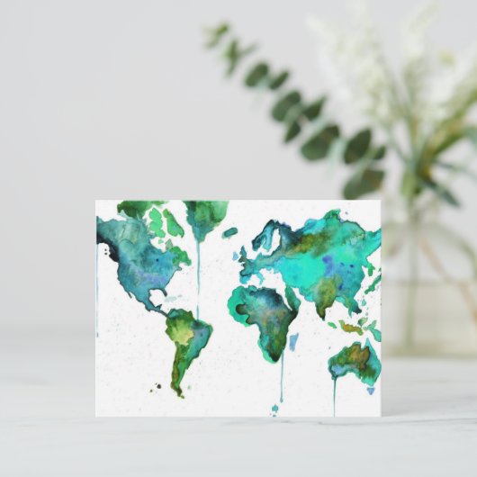 Waterverf wereld van de kaart (Staand voorkant)