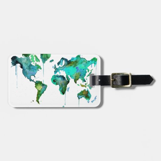 Waterverf wereld van de kaart bagagelabel (Voorkant horizontaal)
