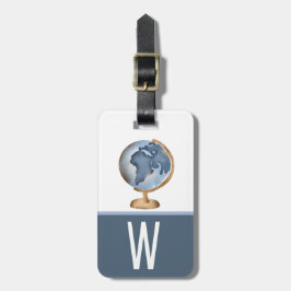 Waterverf Wereldbol, blauw, wit, bruin Kind Initia Bagagelabel