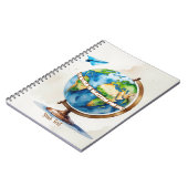 Waterverf Wereldbol en papier vliegtuigontwerp Notitieboek (Linkerzijde)