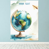 Waterverf Wereldbol kunst - waar je ook gaat Canvas Afdruk (Insitu (Houten vloer))