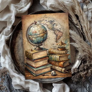 Waterverf wereldbol oude boeken wereldkaart Tissuepapier