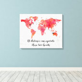 Waterverf Wereldkaart 2 harten aangesloten Canvas Afdruk (Insitu (Houten vloer))