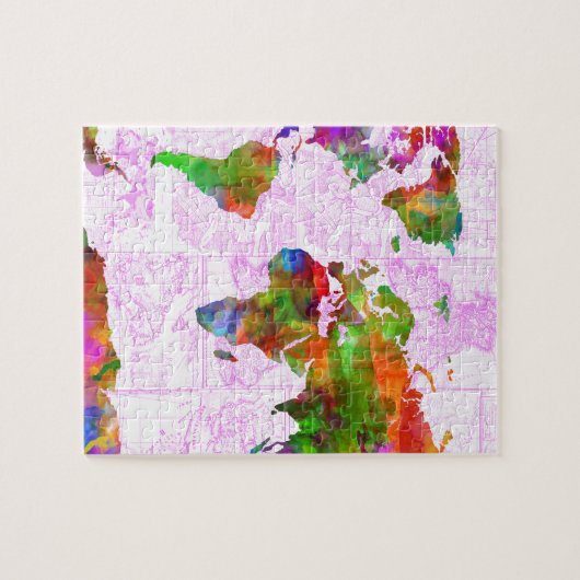 waterverf wereldkaart 4 legpuzzel (Horizontaal)