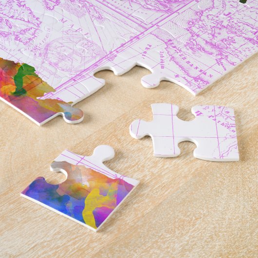 waterverf wereldkaart 4 legpuzzel (Zijkant)