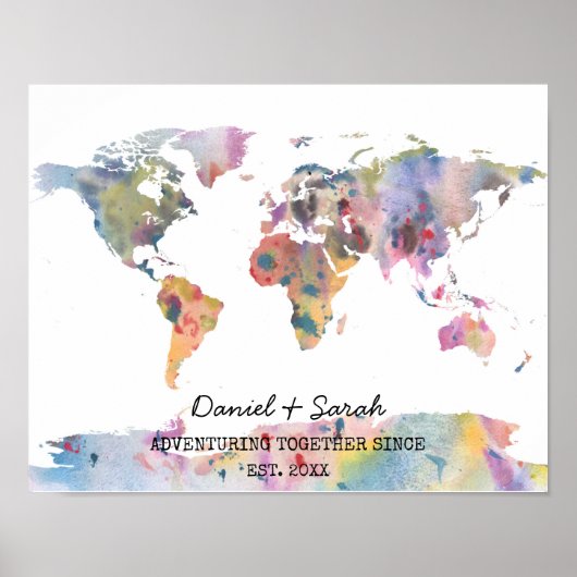Waterverf wereldkaart abstract kunstposter poster (Voorkant)