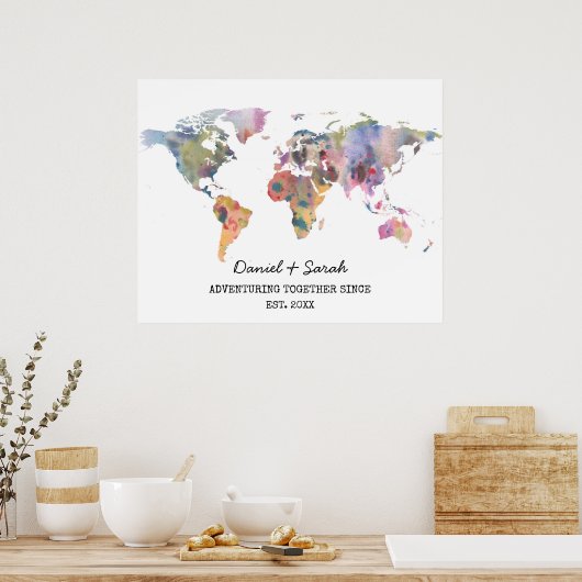 Waterverf wereldkaart abstract poster (Keuken)