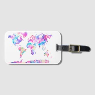 Waterverf Wereldkaart Bagagelabel