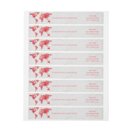 Waterverf Wereldkaart Bestemming Bruiloft (Vel)