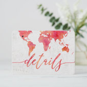 Waterverf Wereldkaart Bestemming Bruiloft Details Informatiekaartje (Staand voorkant)