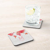 Waterverf Wereldkaart bestemming bruiloft monogram Bier Onderzetter (Rechterzijde)