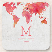 Waterverf Wereldkaart bestemming bruiloft monogram Bier Onderzetter (Voorkant)