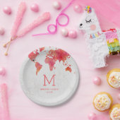 Waterverf Wereldkaart bestemming bruiloft monogram Papieren Bordje (Feest)