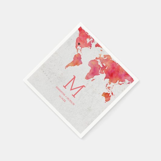 Waterverf Wereldkaart bestemming bruiloft monogram Servetten (Hoek)