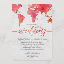 Waterverf Wereldkaart Bestemming Bruiloft Uitnodig
