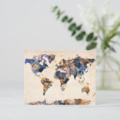 Waterverf wereldkaart briefkaart (Staand voorkant)