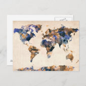 Waterverf wereldkaart briefkaart (Voorkant / Achterkant)