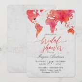 Waterverf Wereldkaart bruids doucheuitnodiging Kaart (Voorkant / Achterkant)